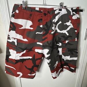Camouflage Cargo Shorts - Red, Black, White